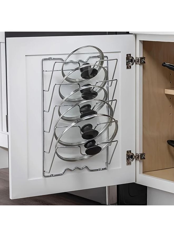 1pc Heavy Duty Stainless Steel Pot Lid Pan Organizer Wall Mounted Space Saving Rack - Image 1